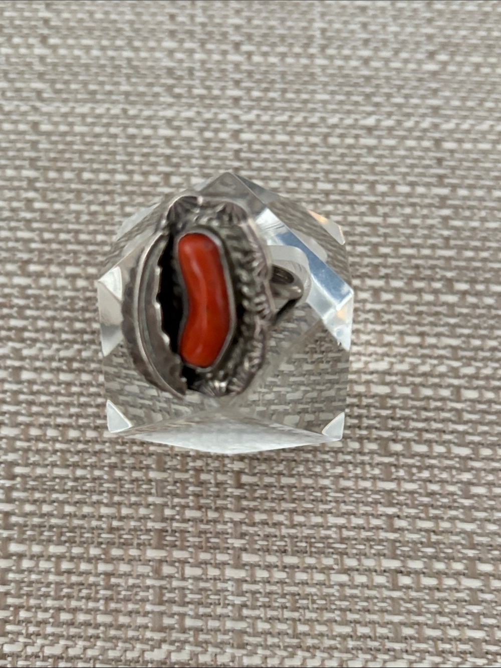 Navajo, coral and silver vintage ring